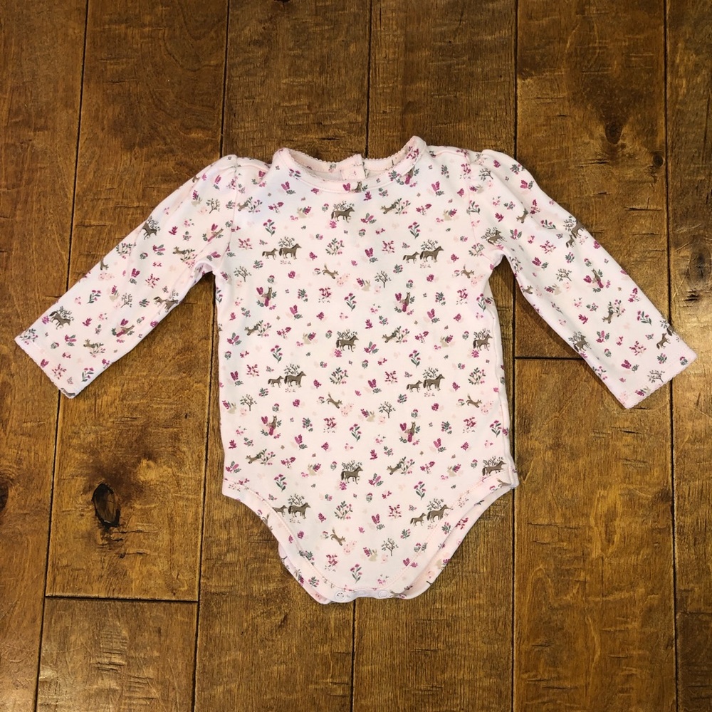 Janie and Jack light pink horse onesie size 12-18 months. Like new. Super soft!